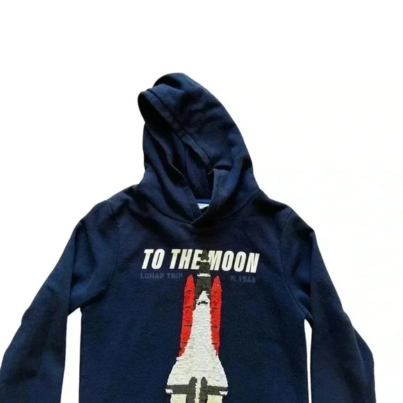 H&M Navy Hooded Long Sleeves Reversible Sequence Shuttle Ship Soft SZ 8-10 #2232 - Picture 3 of 10